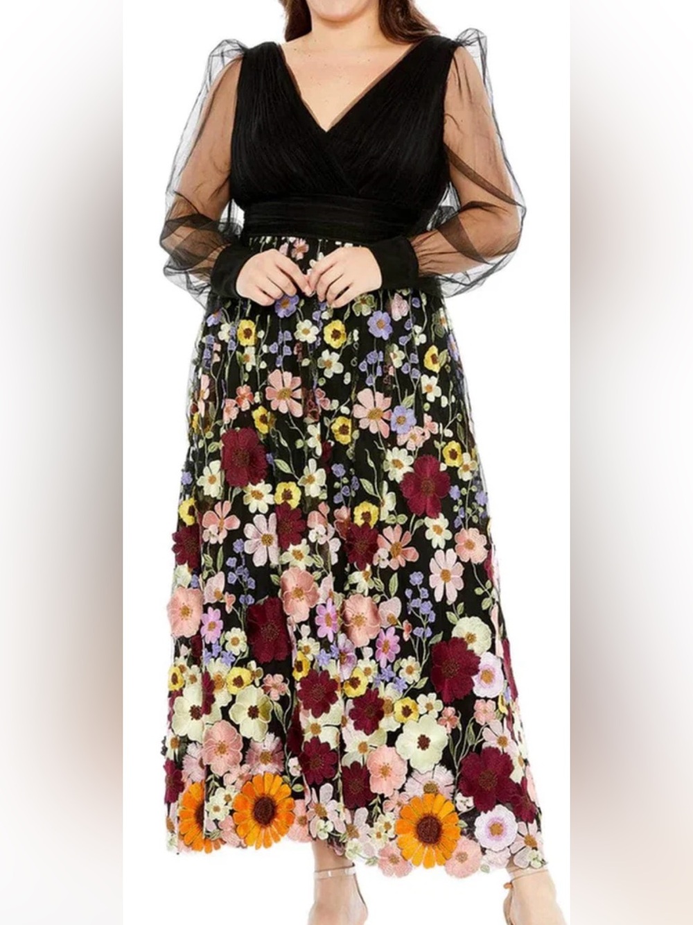 Mac Duggal 68205 - Tea Length Floral Embroidered Dress Size 24W New w/Tag